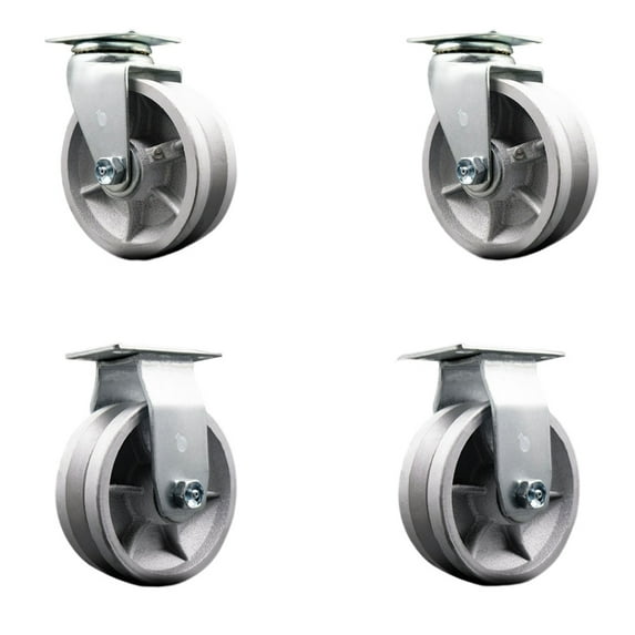 5 Inch V-Groove Semi Steel Caster Set with Roller Bearings 2 Swivel 2 Rigid SCC