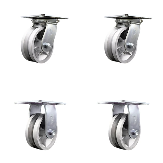 5 Inch V Groove Semi Steel Caster Set with Roller Bearings 2 Swivel 2 Rigid SCC