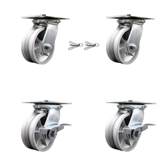 5 Inch V Groove Semi Steel Swivel Caster Set 2 Swivel Locks 2 Brakes SCC