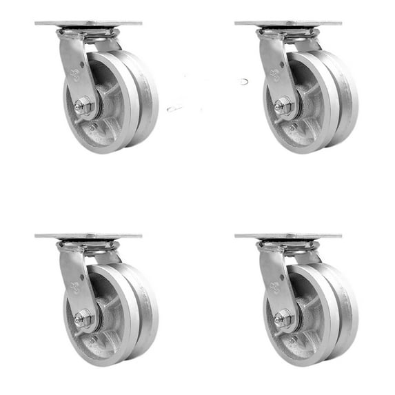 5 Inch V Groove Semi Steel Swivel Caster Set with Ball Bearing and Swivel Lock