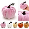 thumbnail image 1 of 5 Inch Velvet Pumpkin Decoration, Light Brown Artificial Fall Decor for Halloween Thanksgiving, Soft Faux Pumpkin Centerpiece for Rustic Home Table Mantel Farmhouse Accent, 1 of 7
