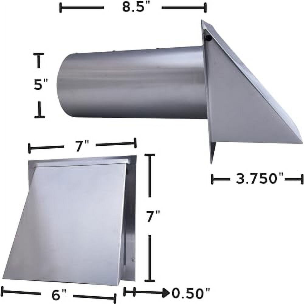 5 Inch Wall Vent Cap - Galvanized Steel with Damper & Screen - Heavy ...