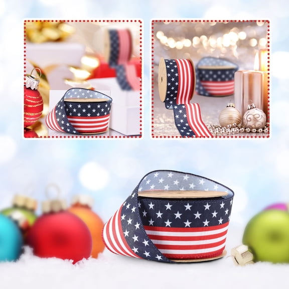 5 Inch Wide, 5 Yd Long, Wire Edged Patriotic Woven Decorative Ribbon With Stars And Stripes Pattern For Diy Crafts Gift Wrapping Party Decorations For Patriotic Events And Home