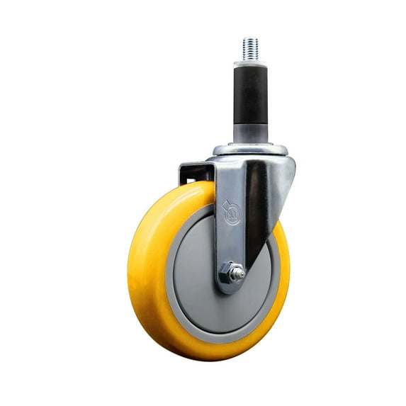 5 Inch Yellow Poly Wheel Swivel 1-1/8 Inch Expanding Stem Caster SCC