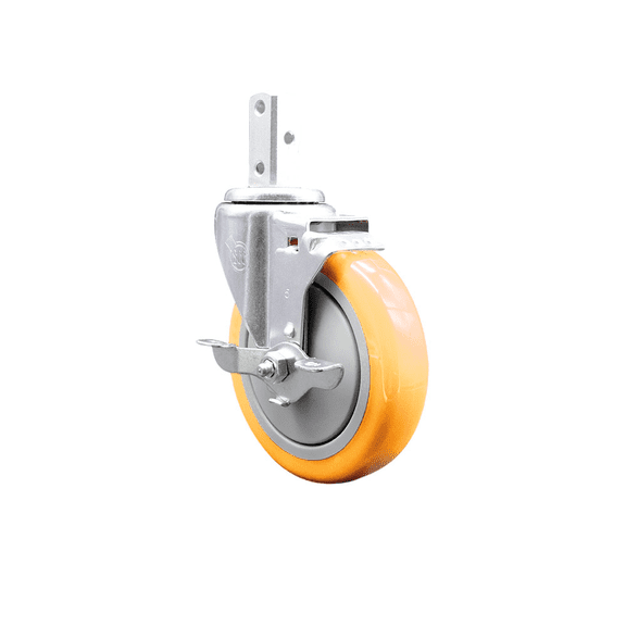 5 Inch Yellow Polyurethane Wheel Swivel 7/8 Inch Square Stem Caster with Brake
