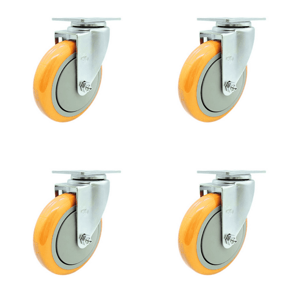 5 Inch Yellow Polyurethane Wheel Swivel Top Plate Caster Set Service Caster