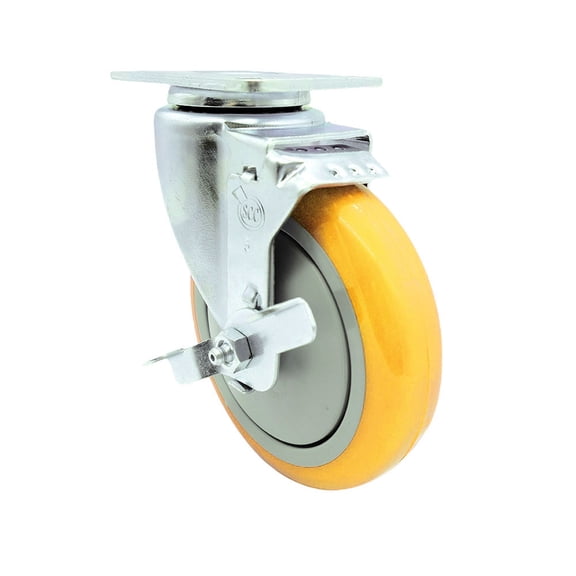 5 Inch Yellow Polyurethane Wheel Swivel Top Plate Caster with Brake SCC