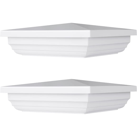 5 Inch x 5 Inch White Vinyl New England Post Caps Pyramid Square Fence Post Top for 5" x 5" Vinyl Fence Post, Waterproof, Moisture-Proof and UV Resistant, 2 Packs