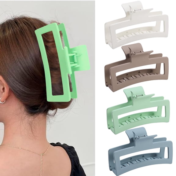 5 Inche Extra Large Claw Clips for Thick Hair and Long Hair, 4 Pack Xl Jumbo Claw clips, Oversized Matte Non-slip Rectangle Hair Clips for Women, Big Strong Hold Jaw Clip