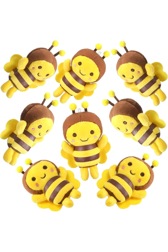 5 Inches Stuffed Bees Plush Soft Small Bee Stuffed Animal Honeybee Plush Keychains Realistic Cartoon Toys Adorable Doll for Kids' Birthday Party Favors (9Pcs)