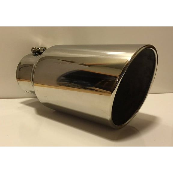5" Inlet x 6" Oulet x 12" Long Rolled Edge Polished Stainless Diesel Exhaust Tail Pipe Tip (Bolt On)