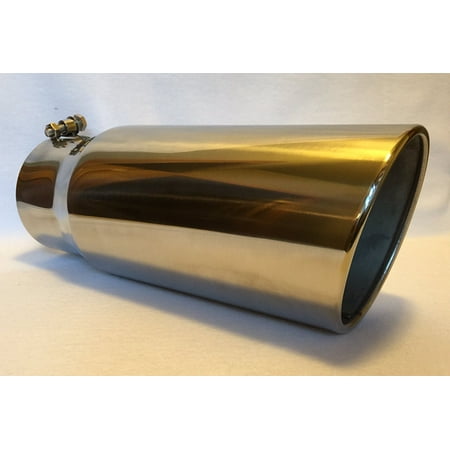 5" Inlet x 6" Oulet x 15" Long Rolled Edge Polished Stainless Diesel Exhaust Tail Pipe Tip (Bolt On)