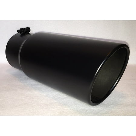 5" Inlet x 6" Outlet x 15" Long Rolled Edge FLAT BLACK Diesel Exhaust Tail Pipe Tip (Bolt On)