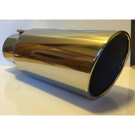 5" Inlet x 7" Oulet x 18" Long Rolled Edge Polished Stainless Diesel Exhaust Tail Pipe Tip (Bolt On)