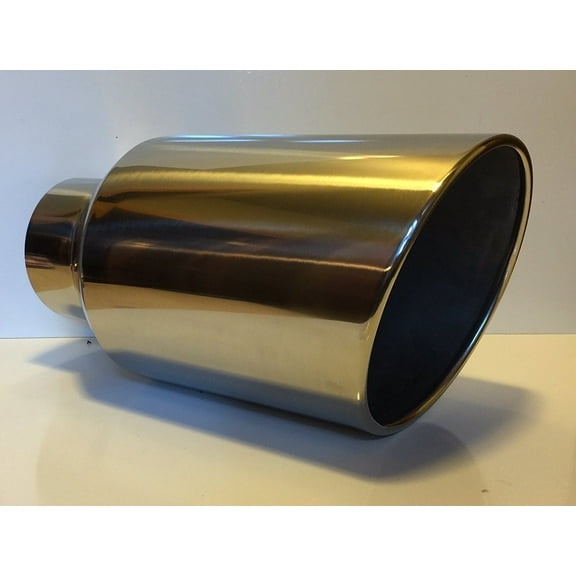 5" Inlet x 8" Oulet x 18" Long Rolled Edge Polished Stainless Diesel Exhaust Tail Pipe Tip (Bolt On)