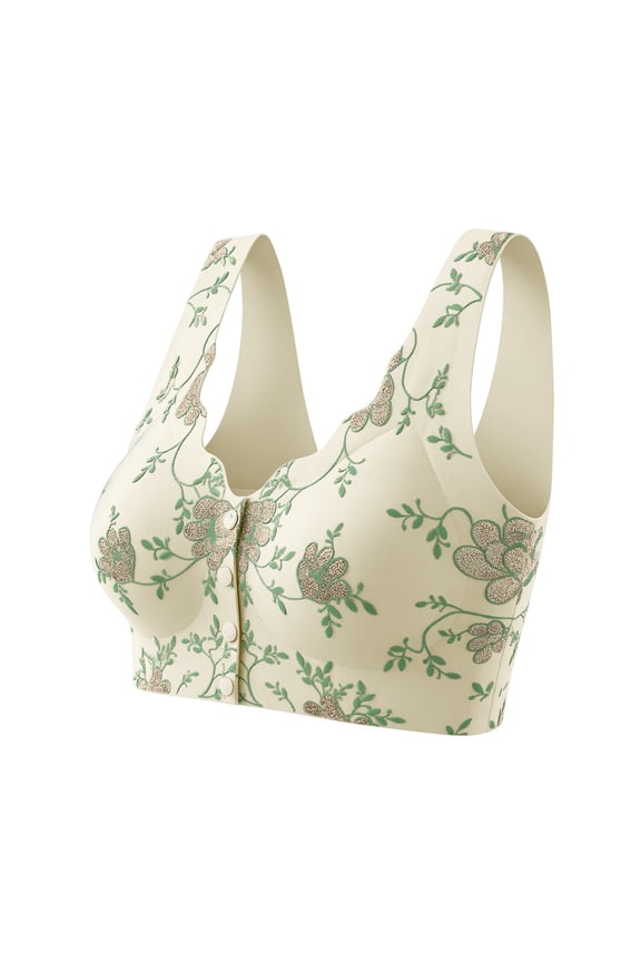 Under $5 Jelly Bras for Women Warm Tone Embossed Jacquard Wireless Sleeping Bra Front Closure Full Coverage Light Lining Supportive Comfort No Underwire Brassiere Gkeoshab