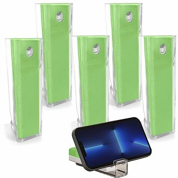 5 KLIOMAX 3 in 1 Reusable Fingerprint Proof Screen Mist Spray Cleaner with Microfiber and Phone Stand for Phones, Tablets, Laptops, & Car Screens (Green)