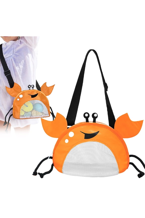Under 5$ Kaireo Crab Shaped Mesh Beach Bag,Adjustable Strap Shell Collecting Bag for Kids,Fun Pool Toy Holder for Beach Trips,Lightweight and Colorful Design for Summer Activities