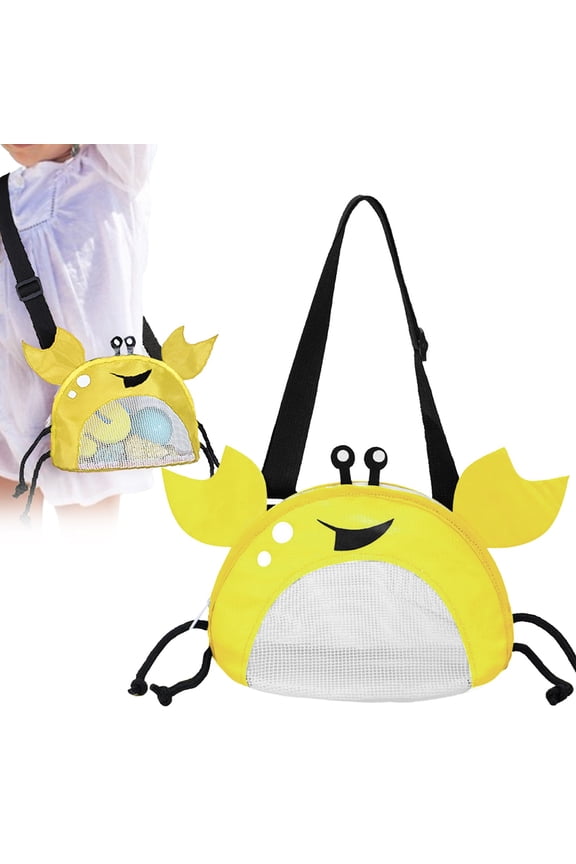 Under 5$ Kaireo Crab Shaped Mesh Beach Bag,Adjustable Strap Shell Collecting Bag for Kids,Fun Pool Toy Holder for Beach Trips,Lightweight and Colorful Design for Summer Activities