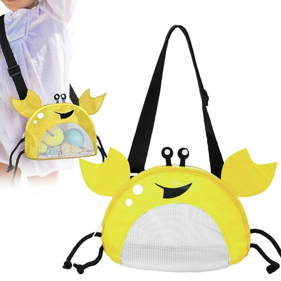 Under 5$ Kaireo Crab Shaped Mesh Beach Bag,Adjustable Strap Shell Collecting Bag for Kids,Fun Pool Toy Holder for Beach Trips,Lightweight and Colorful Design for Summer Activities