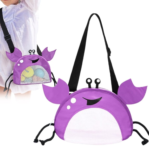 Under 5$ Kaireo Crab Shaped Mesh Beach Bag,Adjustable Strap Shell Collecting Bag for Kids,Fun Pool Toy Holder for Beach Trips,Lightweight and Colorful Design for Summer Activities