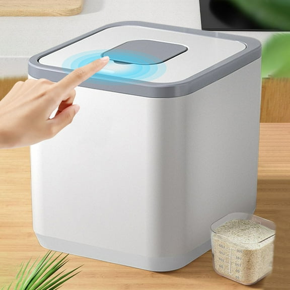 5 Kg Rice Storage Container with Press-Open Lid | Airtight Food Storage Bucket for Kitchen | Double Silicone Seals & Measuring Cup | White, Gray, or Green Plastic