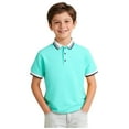thumbnail image 1 of 5 Kid Girl Boy Tops Shirts Kids Boys Short Sleeve Shirts School Uniform String Pique Striped Collared Tops 5-14 Years, 1 of 7