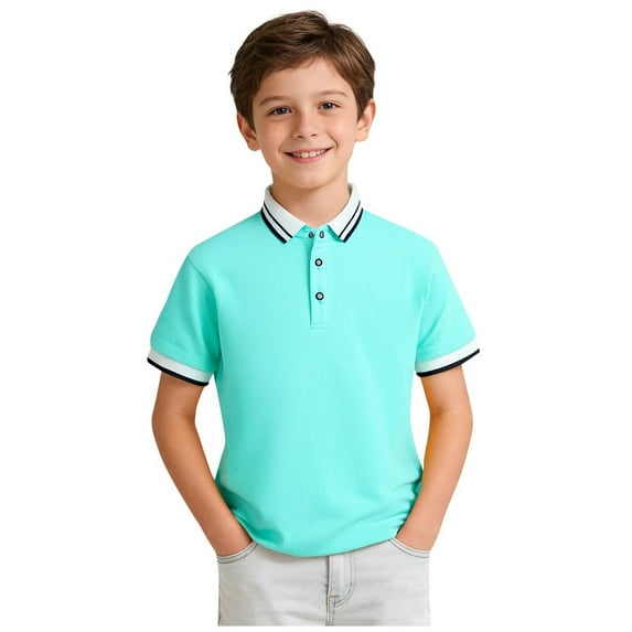5 Kid Girl Boy Tops Shirts Kids Boys Short Sleeve Shirts School Uniform String Pique Striped Collared Tops 5-14 Years