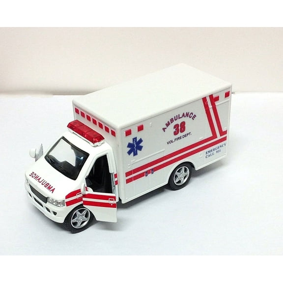 5" Kinsfun Ambulance Rescue Team Truck W/ Open Doors Diecast Model Toy