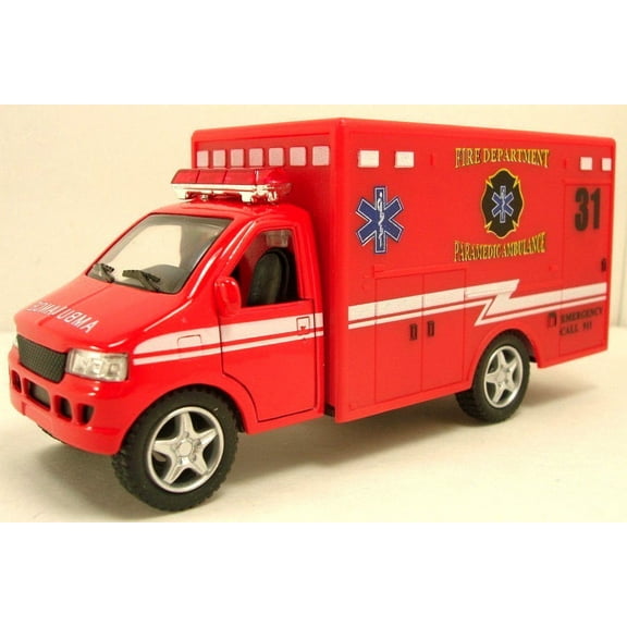 5" Kinsfun Rescue Medical Emergency Ambulance Paramedic Diecast Model Truck Red