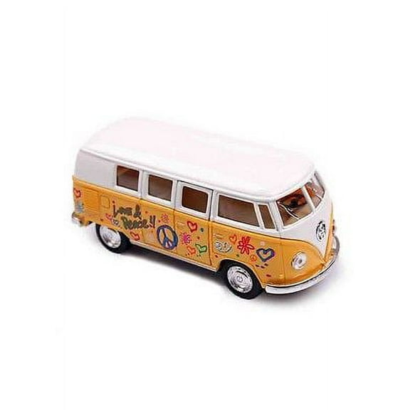 5" Kinsmart 1962 Volkswagen Classical Bus w/Decal 1:32 Diecast Love Peace Yellow