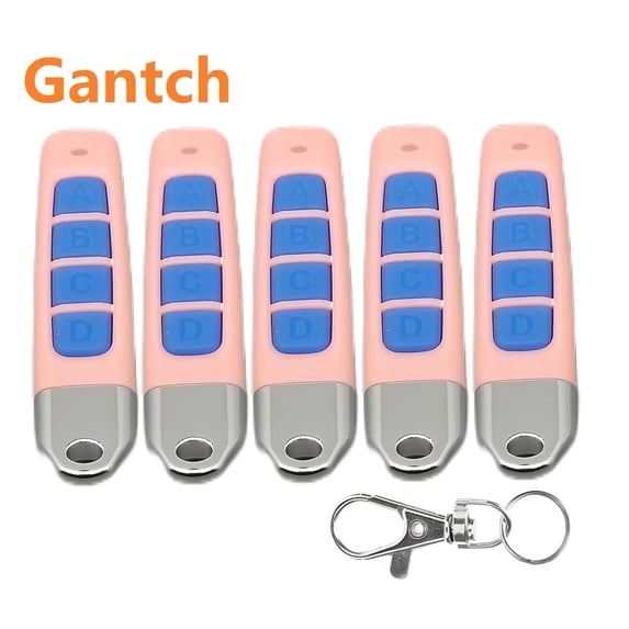 Gantch 433MHz Remote Control Duplicator Garage Door Opener 4 Buttons Portable Electric Key - Pink-Blue 5PCS