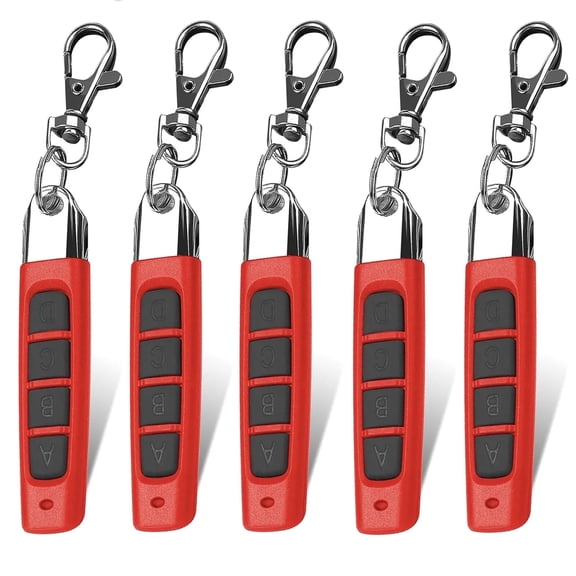 Gantch 433MHz Remote Control Duplicator Garage Door Opener 4 Buttons Portable Electric Key - Red-Black- 5PCS