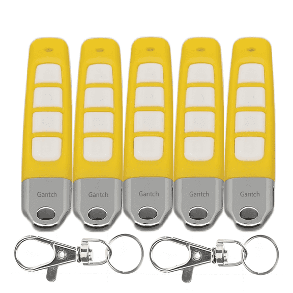 Gantch 433MHz Remote Control Duplicator Garage Door Opener 4 Buttons Portable Electric Key - Yellow-White- 5PCS