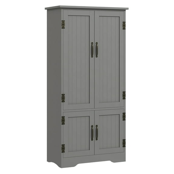 .5" Kitchen Pantry Cabinet, Compact Farmhouse Storage Cabinet Organizer with 2 Adjustable Shelves and 4 Beadboard Doors for Dining Room, Gray