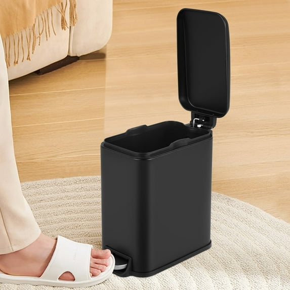 5 L / 1.3 Gallon Trash Can with Lid,Step Pedal Trash Bin Slim Trash Can Stainless Steel Garbage Can with Removable Inner Bucket for Small Spaces, Black (1 Pack)
