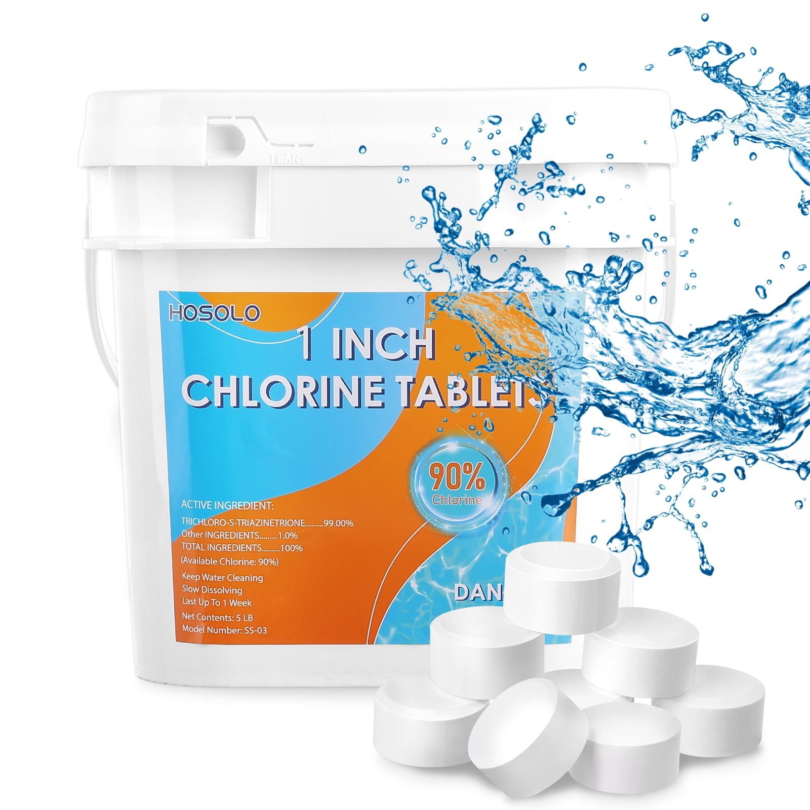5 LB Swimming Pool Tablets Chlorine Tabs Long Lasting 1 Inch Chlorine Tabs Slow Dissolving, 5LB