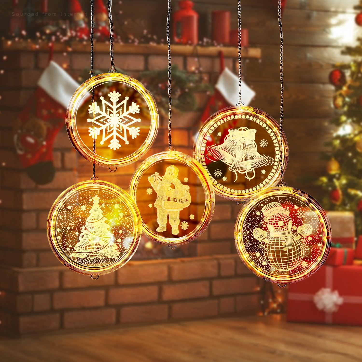 5 LED Christmas Decoration String Lights, 3D Christmas Ornaments, 4.9ft USB Powered Soft White Fairy Light