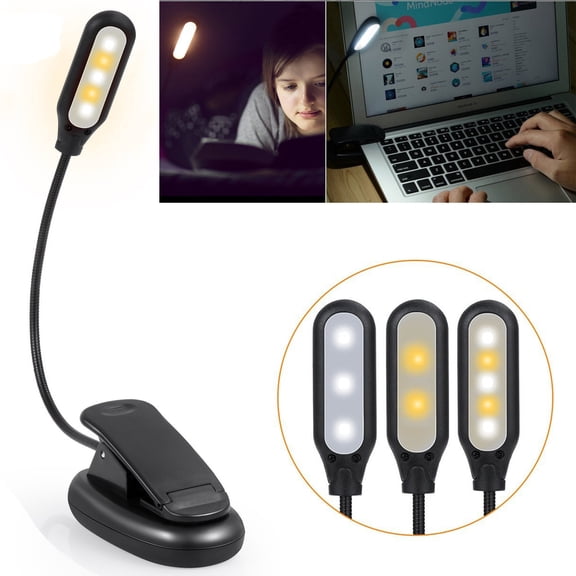 5 LED Clip-On Book Light for Reading, Eye-Care USB Lamp, Flexible Neck, Portable, Ideal for Night Light, Travel, Kids, Sewing, & Office Use - ABS Material, 2.76"x7", Requires 3 AAA Batteries Black