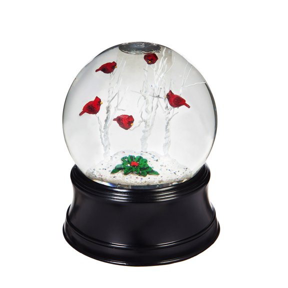 5 '' LED Waterglobe with spinning action, Perching Cardinal, 4.1'' x 4.1'' x 5.1'' inches
