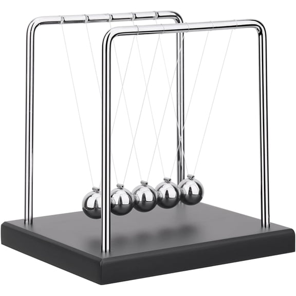 5 Large Beads Newton's Cradle Balance Balls Desk Toys Office Decorations with Black Wooden Base Desk Balance Balls Fun Science Physics Toys for Office/Bedroom/Living Room