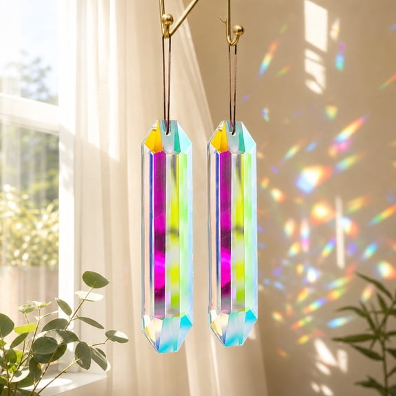 5" Large Crystal Sun Catcher Prisms, 2 Pcs Hanging Suncatchers with Glass Prism for Windows, Balcony, Kitchen, Garden Decoration