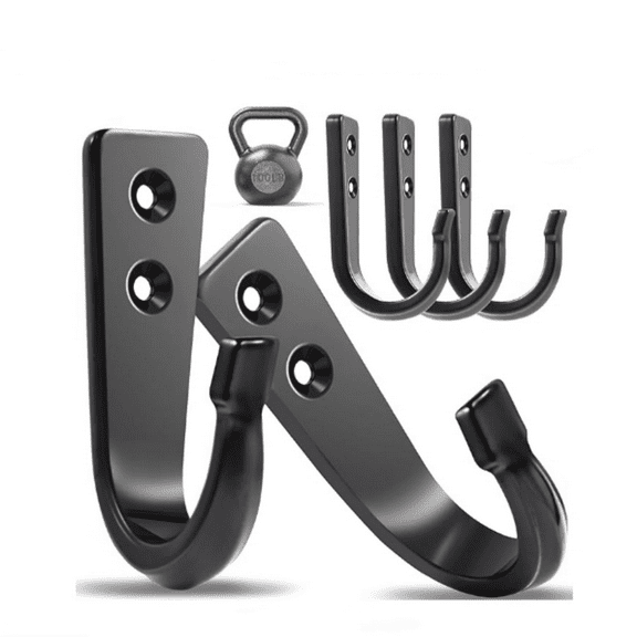 5 Large Size Heavy Duty Wall Hooks, for Hanging Pans, Backpacks, Coats, Garage Items (Black)