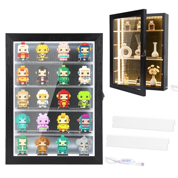 5 Layer 10.5x14 Inch Deep Shadow Box Frame with LED Lights Wall Mounted,Silhouette Collection,Display Case for Tabletop and Wall Display Box,Acrylic Shelves with Lighting Look Really Nice Black