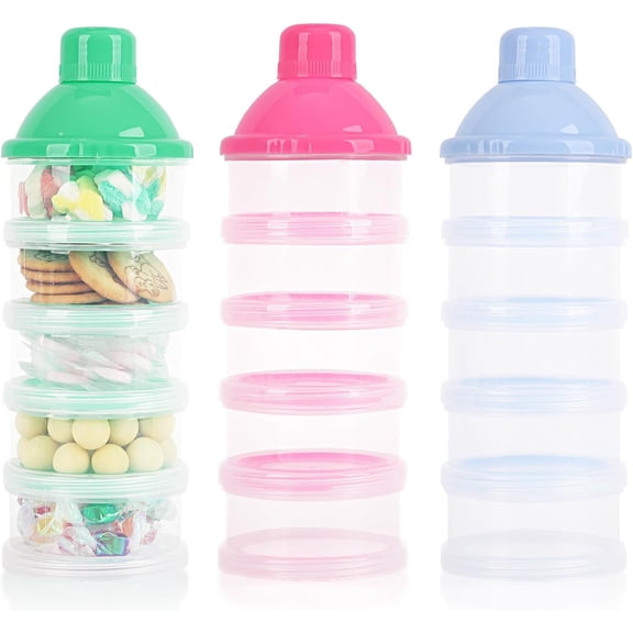 5-Layer Baby Formula Dispenser for Travel - Portable Milk Powder Container with Lids, Food Storage Box for Snacks, Candy, Powder (Blue, Green, Pink) - On-the-Go Formula Dispenser