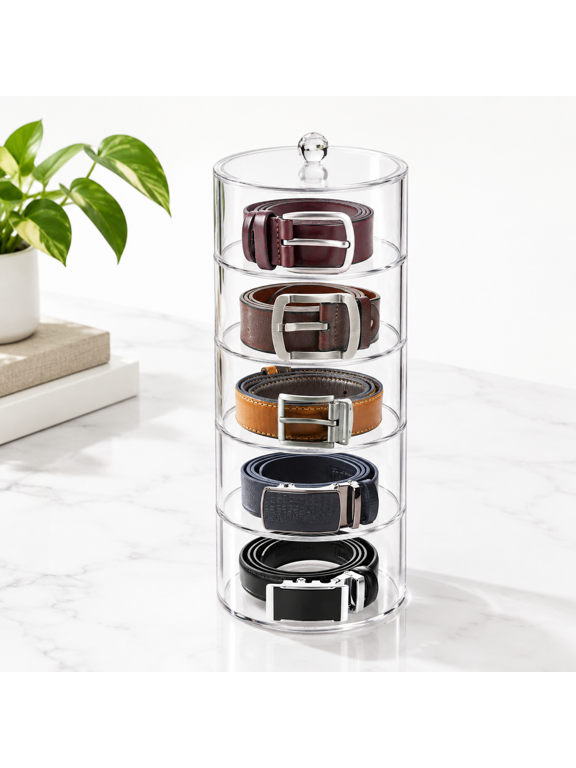 5 Layer Clear Stackable Plastic Belt & Accessory Display Case Organizer