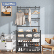 5-Layer Coat Rack, Elemore Home Freestanding Garment Rack with Shoe Storage Bench