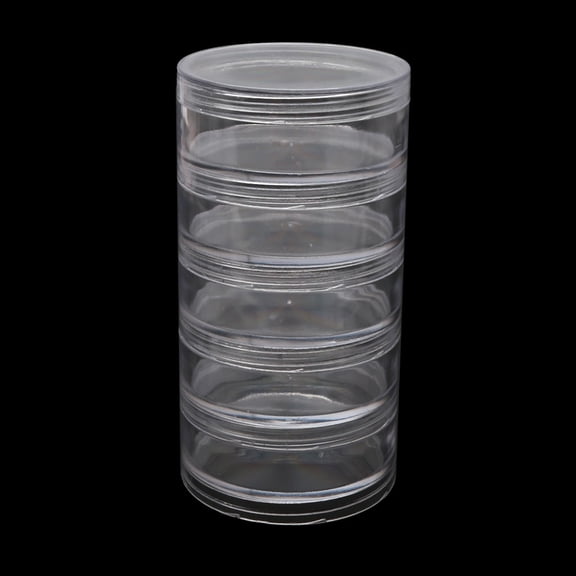5 Layer Cylinder Stackable Containers Clear Plastic Round Storage for Case for Eye Shadow Powder Beads