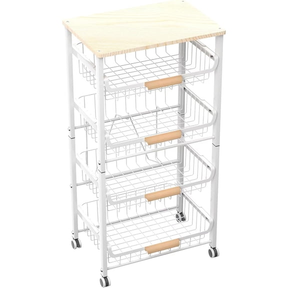 5-Layer Fruit Basket Kitchen Food Organizer and Rack, Stackable Storage Cart with Desktop, Pull-Out Hollow Metal Basket, Wheeled Sorting Rack Spice Rack, Black