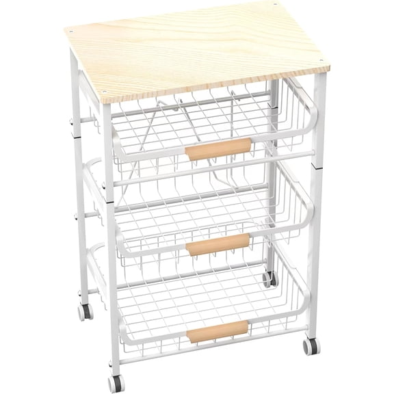 5-Layer Fruit Basket Kitchen Food Organizer and Rack, Stackable Storage Cart with Desktop, Pull-Out Hollow Metal Basket, Wheeled Sorting Rack Spice Rack, Black